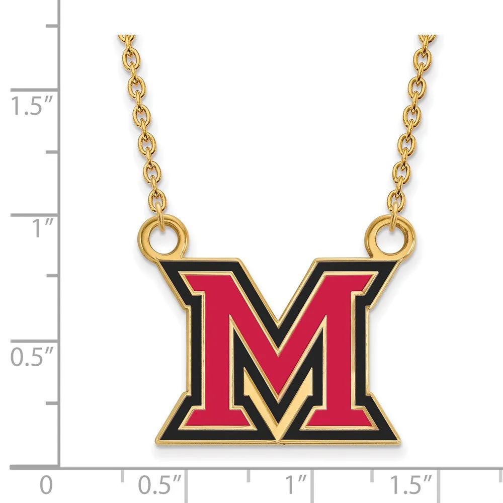 Sterling Silver Gold-plated Miami University Ohio Letter M Large Enameled Pendant 18 inch Necklace