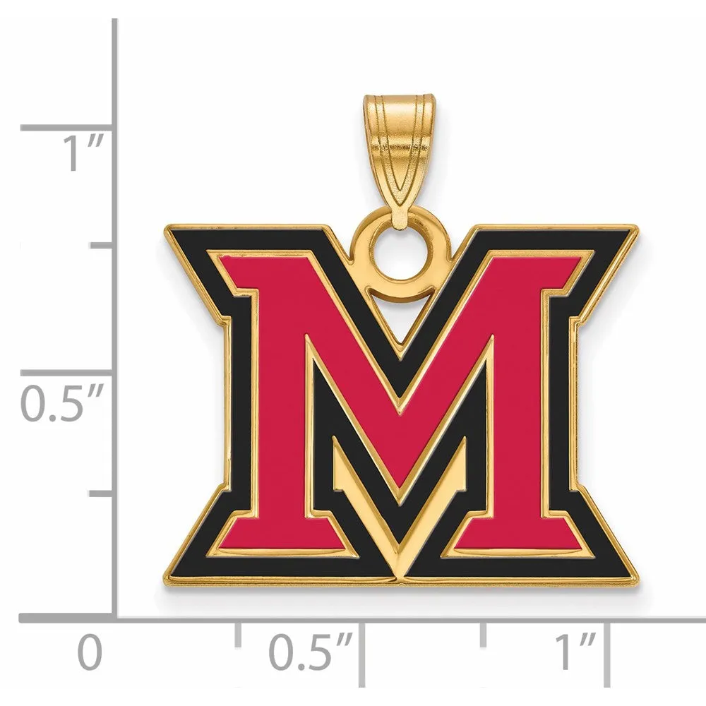 Sterling Silver Gold-plated Miami University Ohio Letter M Large Enameled Pendant