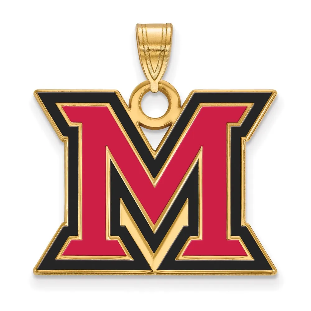 Sterling Silver Gold-plated Miami University Ohio Letter M Large Enameled Pendant