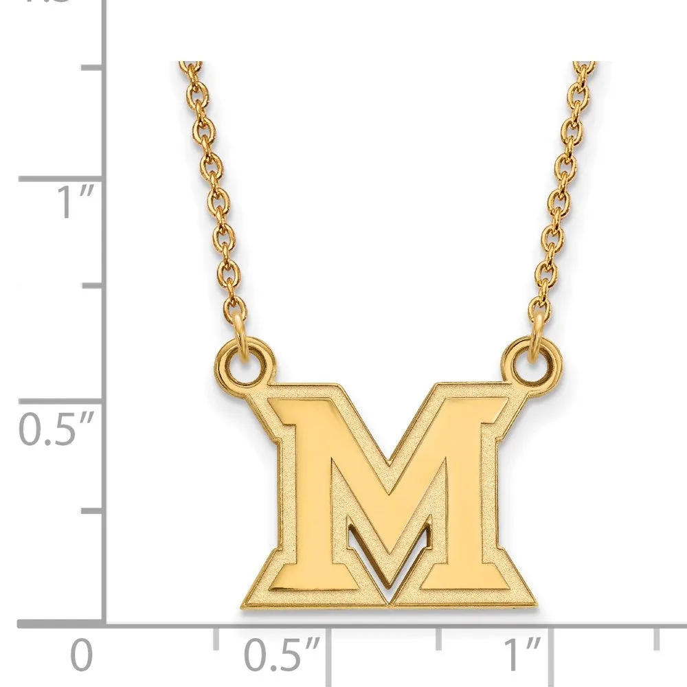 Sterling Silver Gold-plated Miami University Ohio Letter M Small Pendant 18 inch Necklace