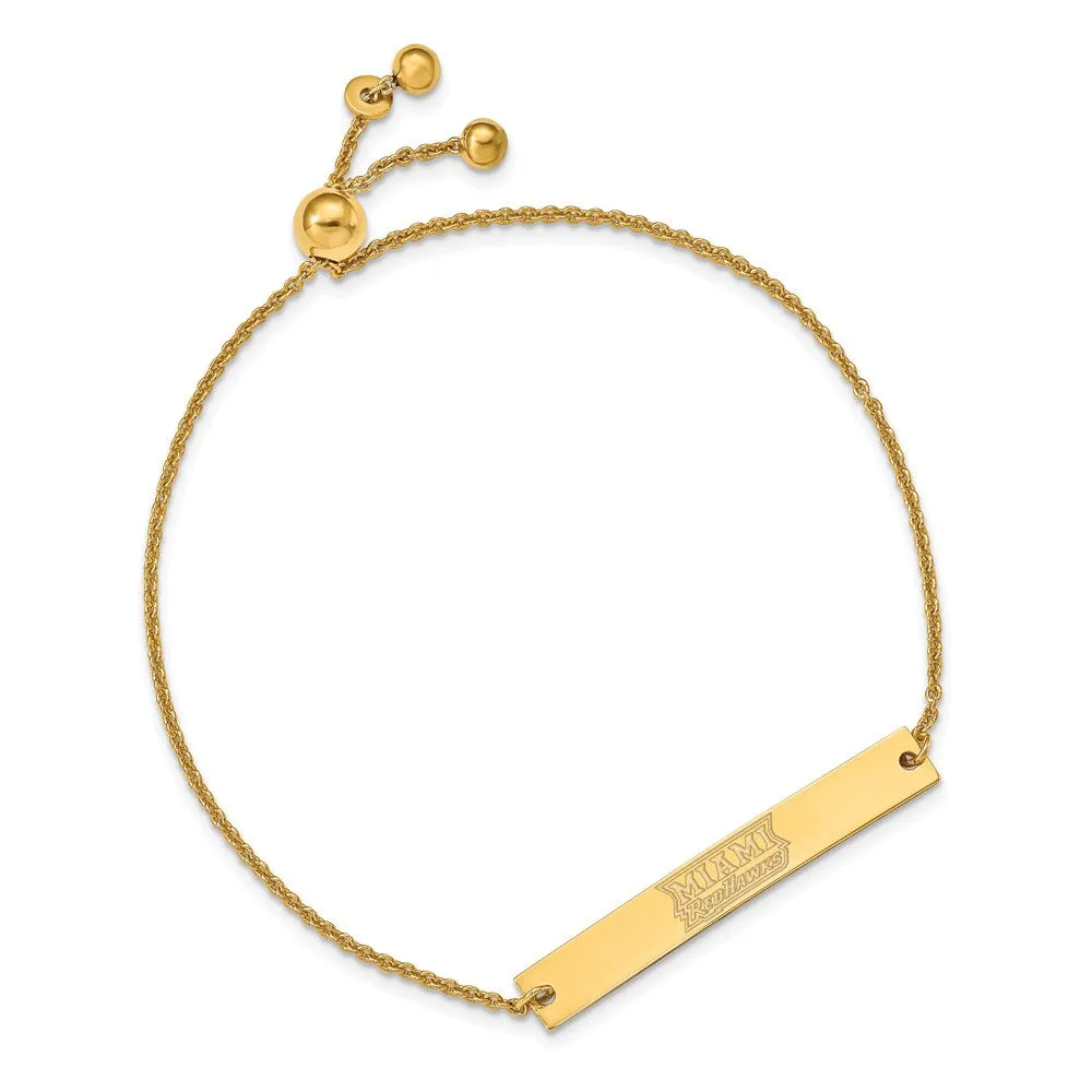 Sterling Silver Gold-plated Miami University Ohio Small Bar Adjustable 9 inch Bracelet