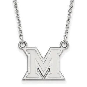 Sterling Silver Rhodium-plated Miami University Ohio Letter M Small Pendant 18 inch Necklace