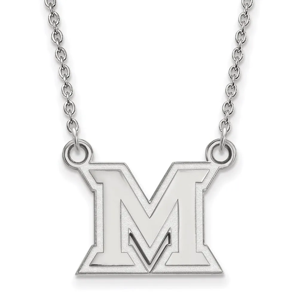 Sterling Silver Rhodium-plated Miami University Ohio Letter M Small Pendant 18 inch Necklace
