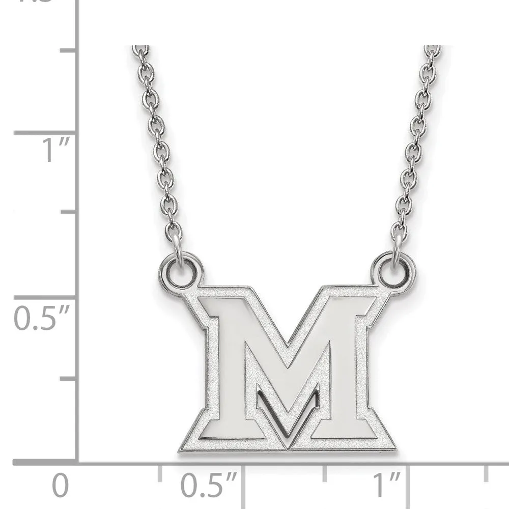 Sterling Silver Rhodium-plated Miami University Ohio Letter M Small Pendant 18 inch Necklace