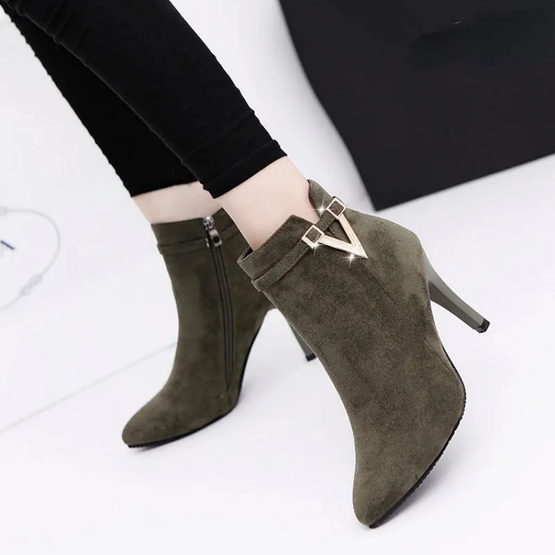 Stiletto Thin High Heels Woman Pointed Toe Pu Leather Zipper Sexy Ankle Women Boot Chelsea