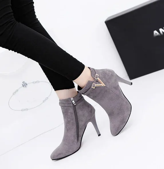Stiletto Thin High Heels Woman Pointed Toe Pu Leather Zipper Sexy Ankle Women Boot Chelsea