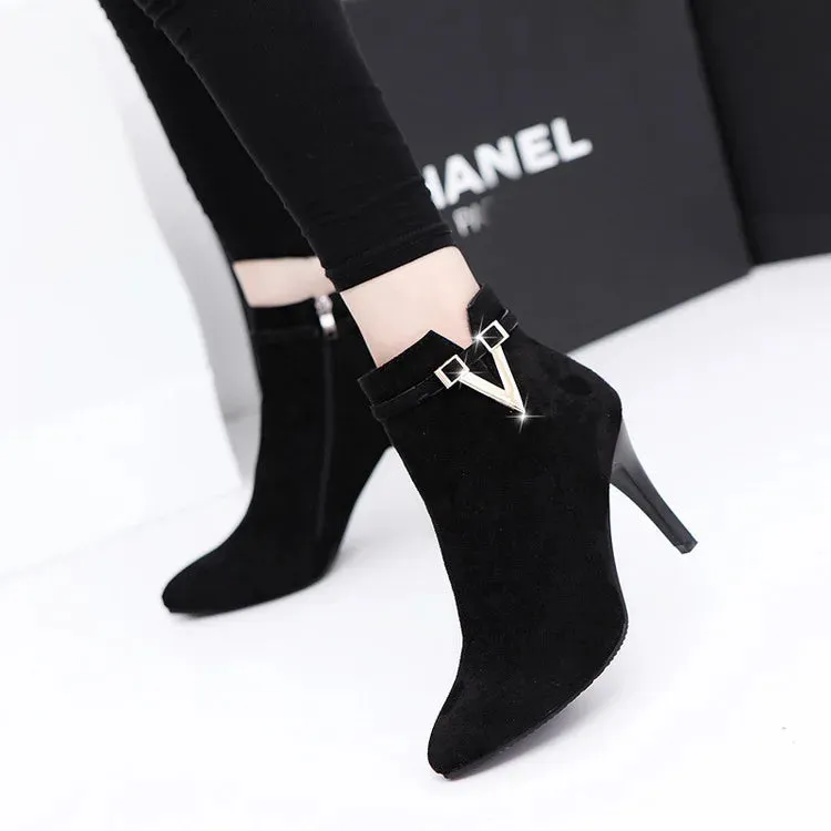 Stiletto Thin High Heels Woman Pointed Toe Pu Leather Zipper Sexy Ankle Women Boot Chelsea