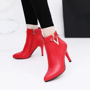 Stiletto Thin High Heels Woman Pointed Toe Pu Leather Zipper Sexy Ankle Women Boot Chelsea