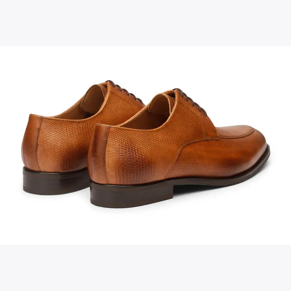 Tan Lizard Print Apron Toe Derby