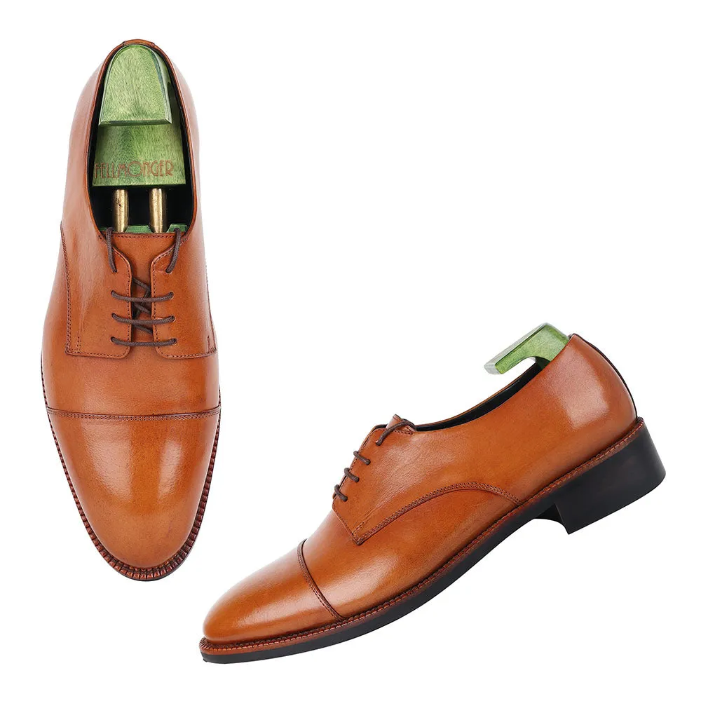 Tan Mirror Glossed Patina Captoe Classic Derby
