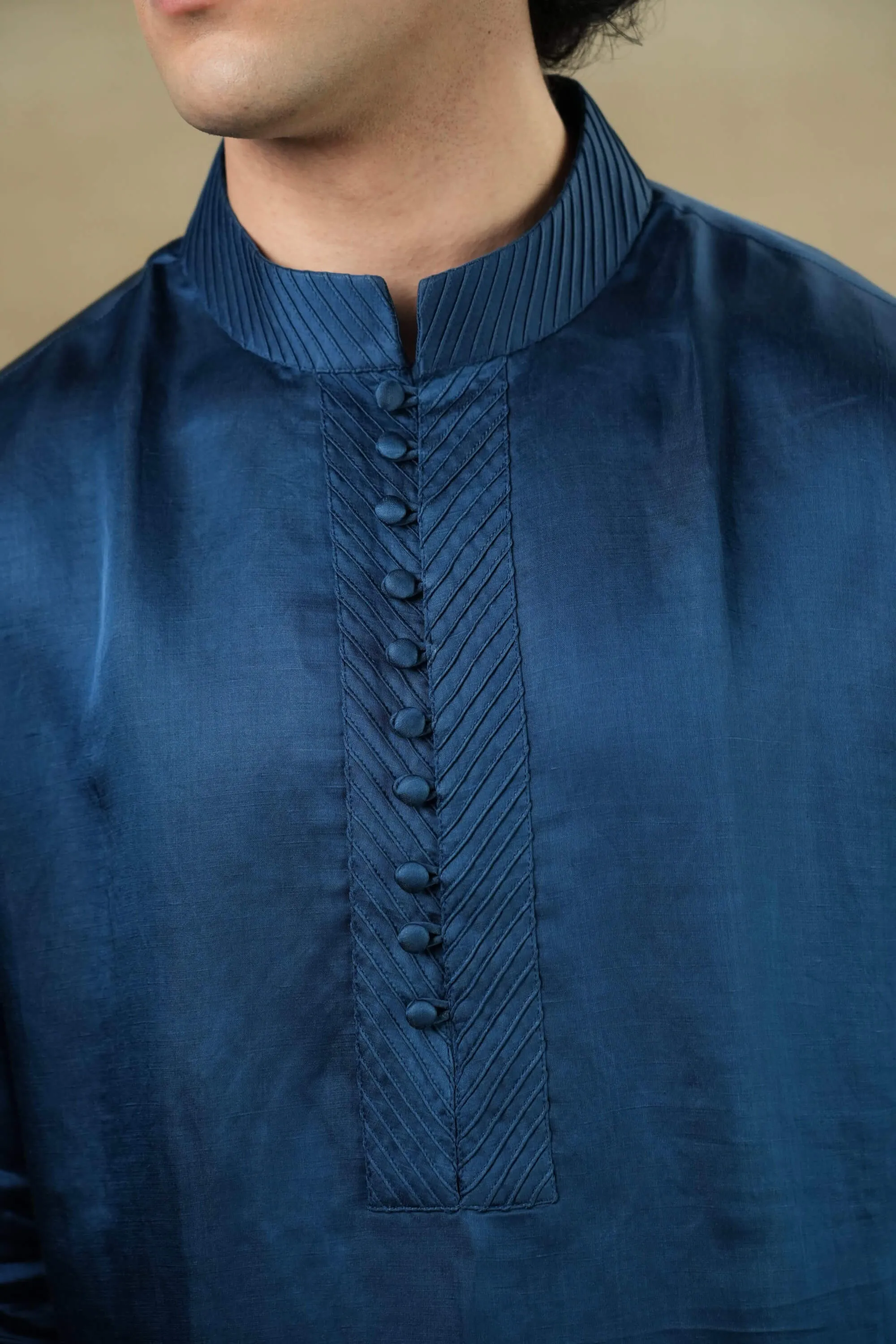 Teal blue short kurta and trousers