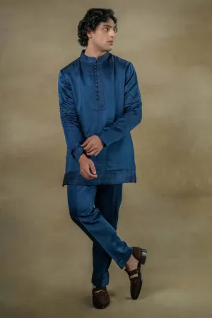 Teal blue short kurta and trousers