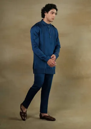 Teal ombre short kurta and trousers