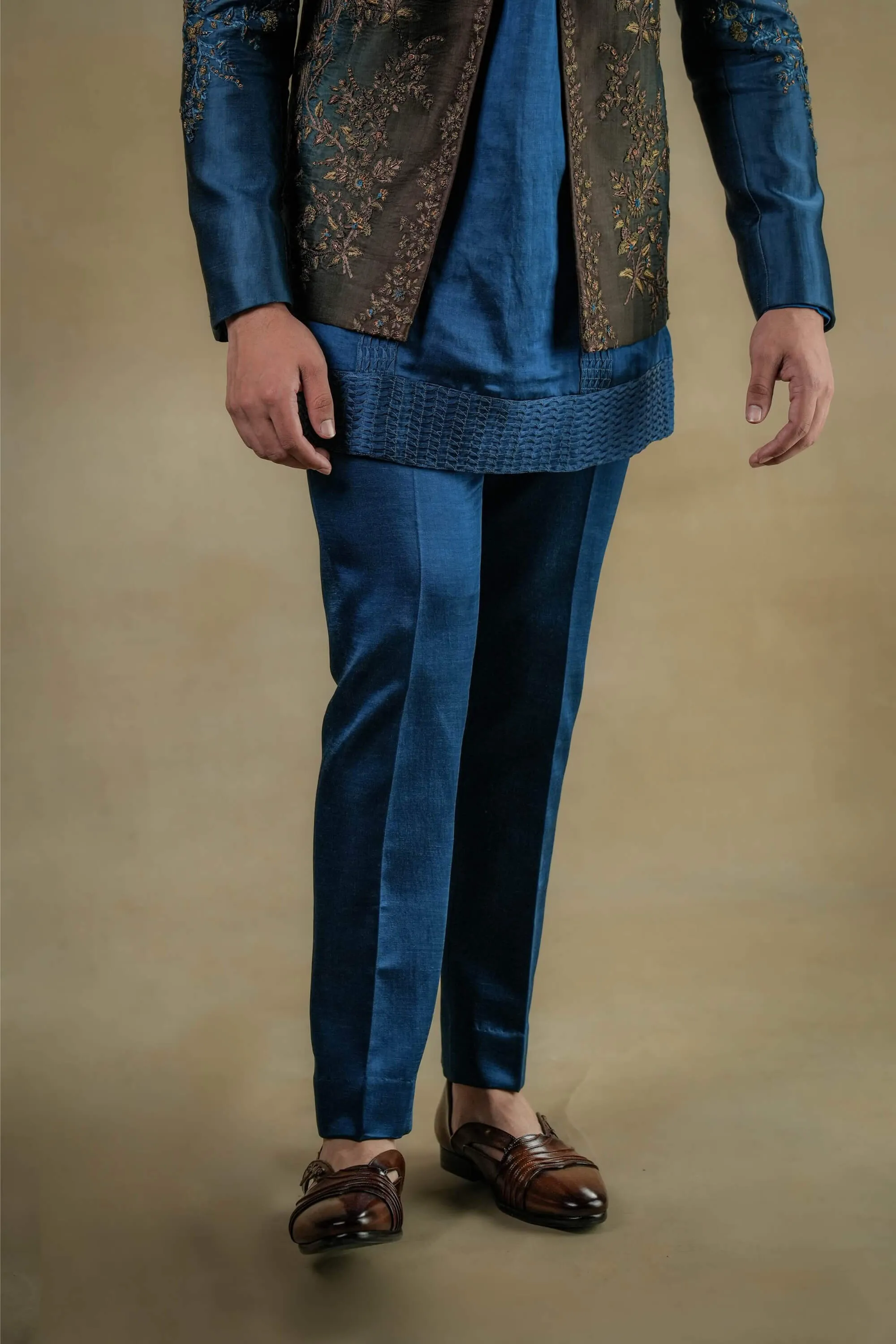 Teal ombre short kurta and trousers