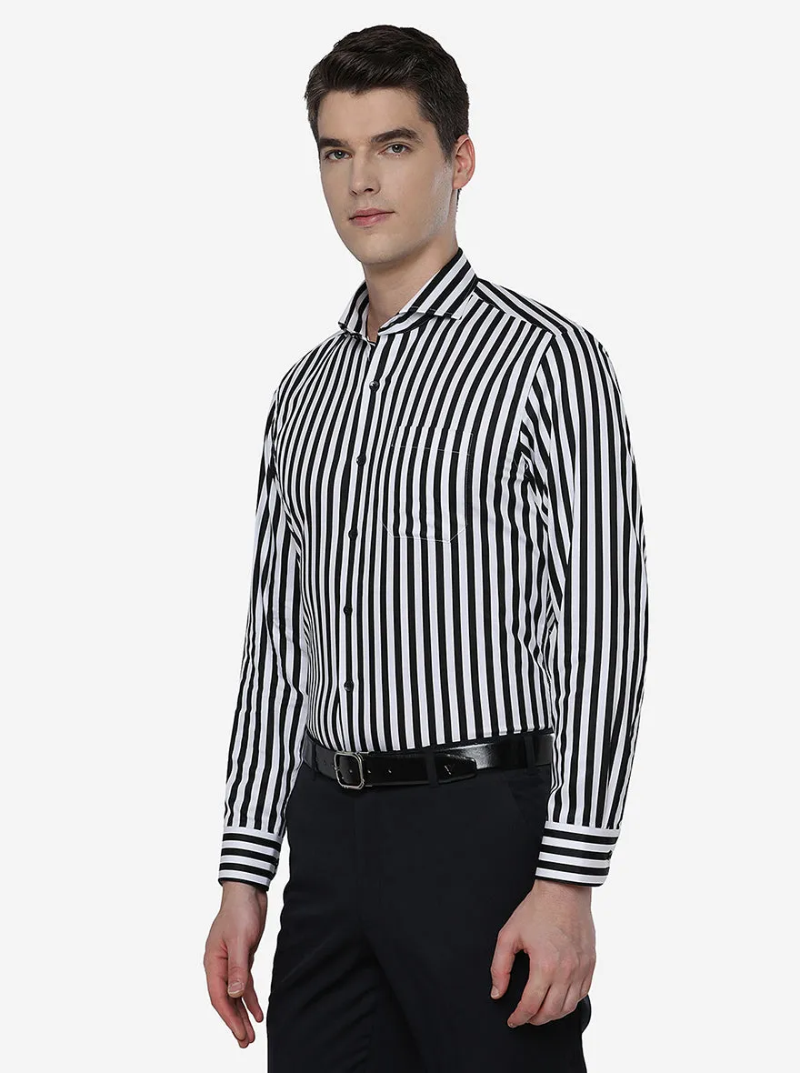 White & Black Striped Slim Fit Formal Shirt | Metal