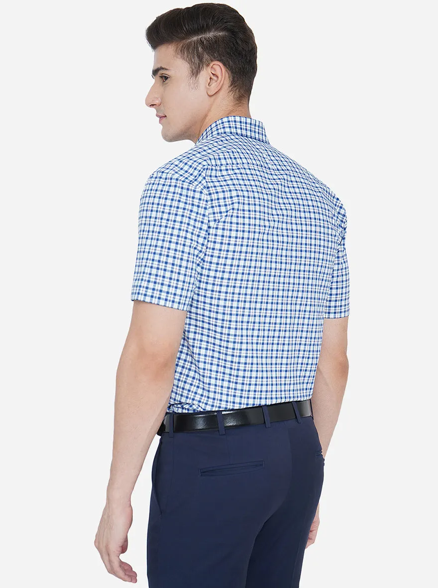 White & Blue Checked Regular Fit Formal Shirt | JadeBlue