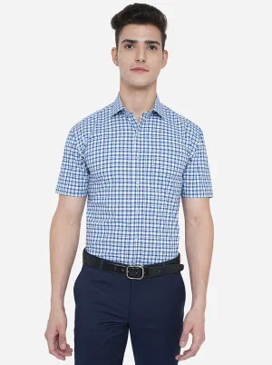 White & Blue Checked Regular Fit Formal Shirt | JadeBlue