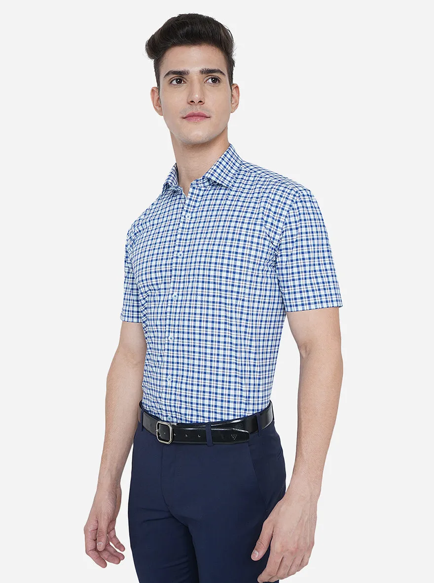 White & Blue Checked Regular Fit Formal Shirt | JadeBlue