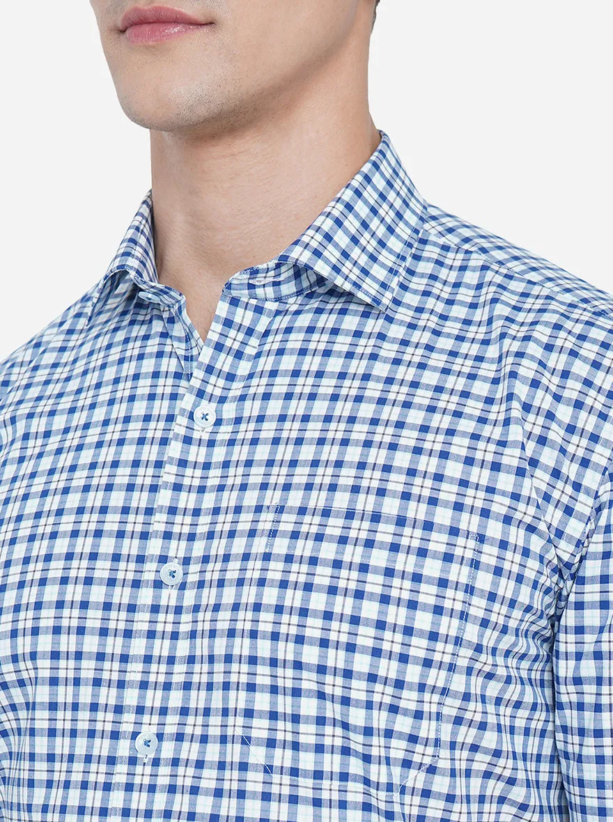 White & Blue Checked Regular Fit Formal Shirt | JadeBlue