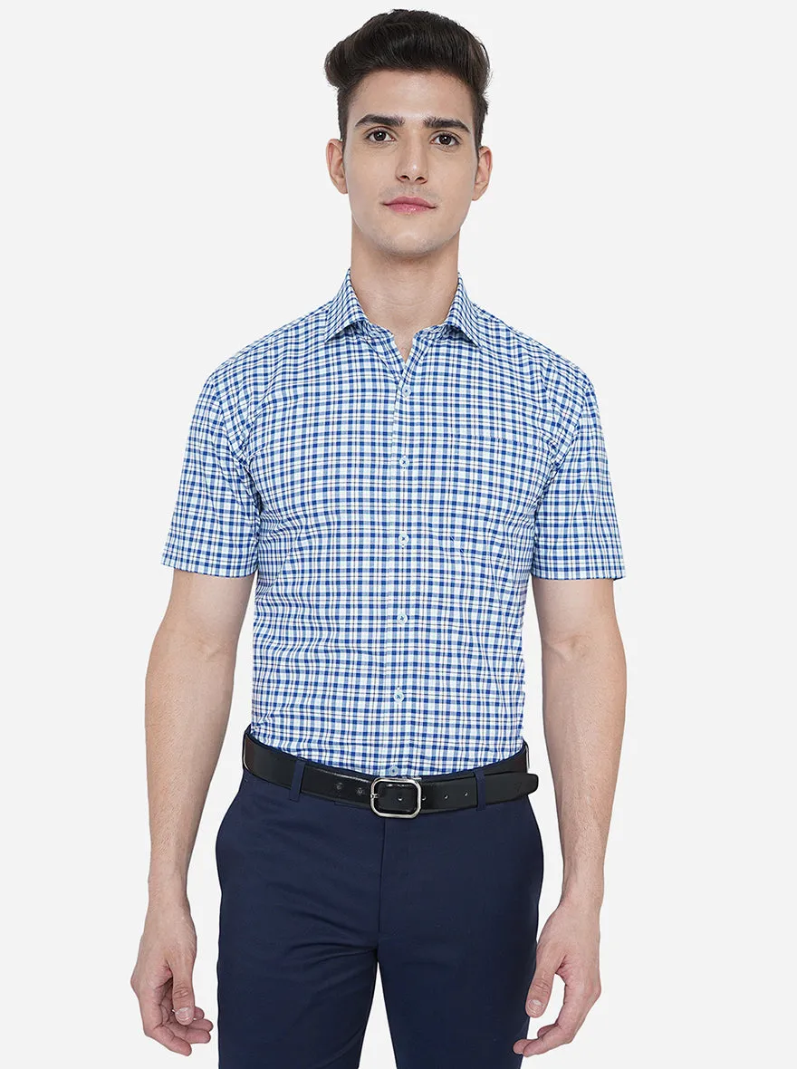 White & Blue Checked Regular Fit Formal Shirt | JadeBlue