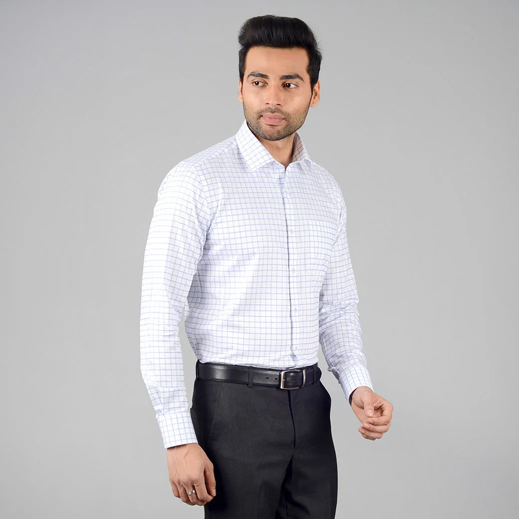White & Blue Checked Slim Fit Formal Shirt | JadeBlue
