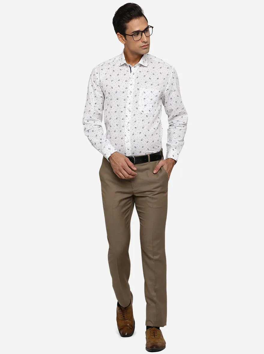 White & Blue Printed Regular Fit Formal Shirt | Greenfibre