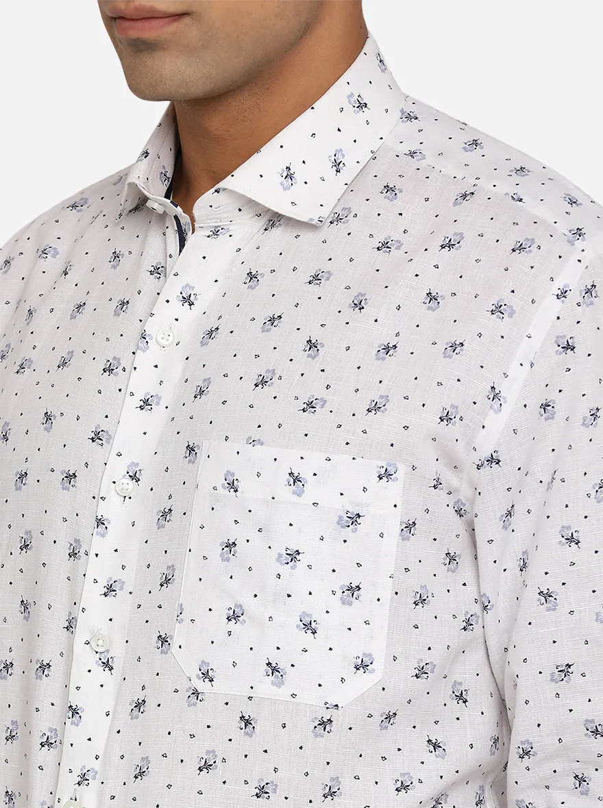 White & Blue Printed Regular Fit Formal Shirt | Greenfibre