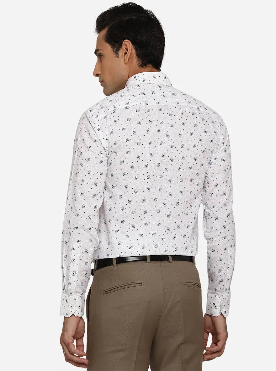 White & Blue Printed Regular Fit Formal Shirt | Greenfibre