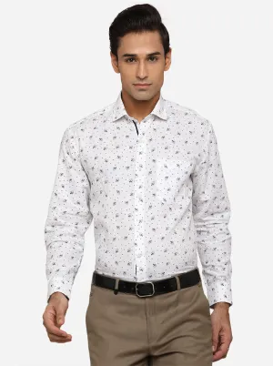 White & Blue Printed Regular Fit Formal Shirt | Greenfibre