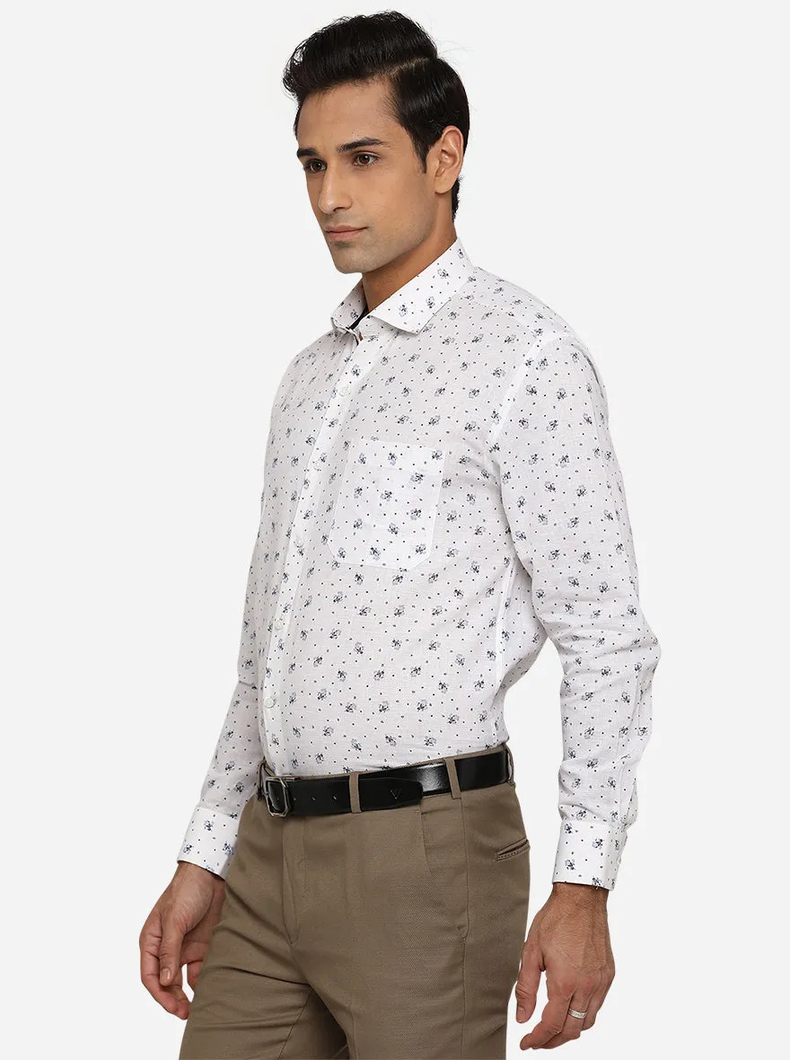 White & Blue Printed Regular Fit Formal Shirt | Greenfibre