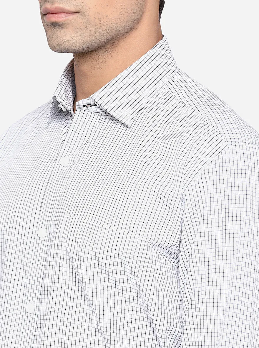 White & Grey Checked Regular Fit Formal Shirt | JadeBlue