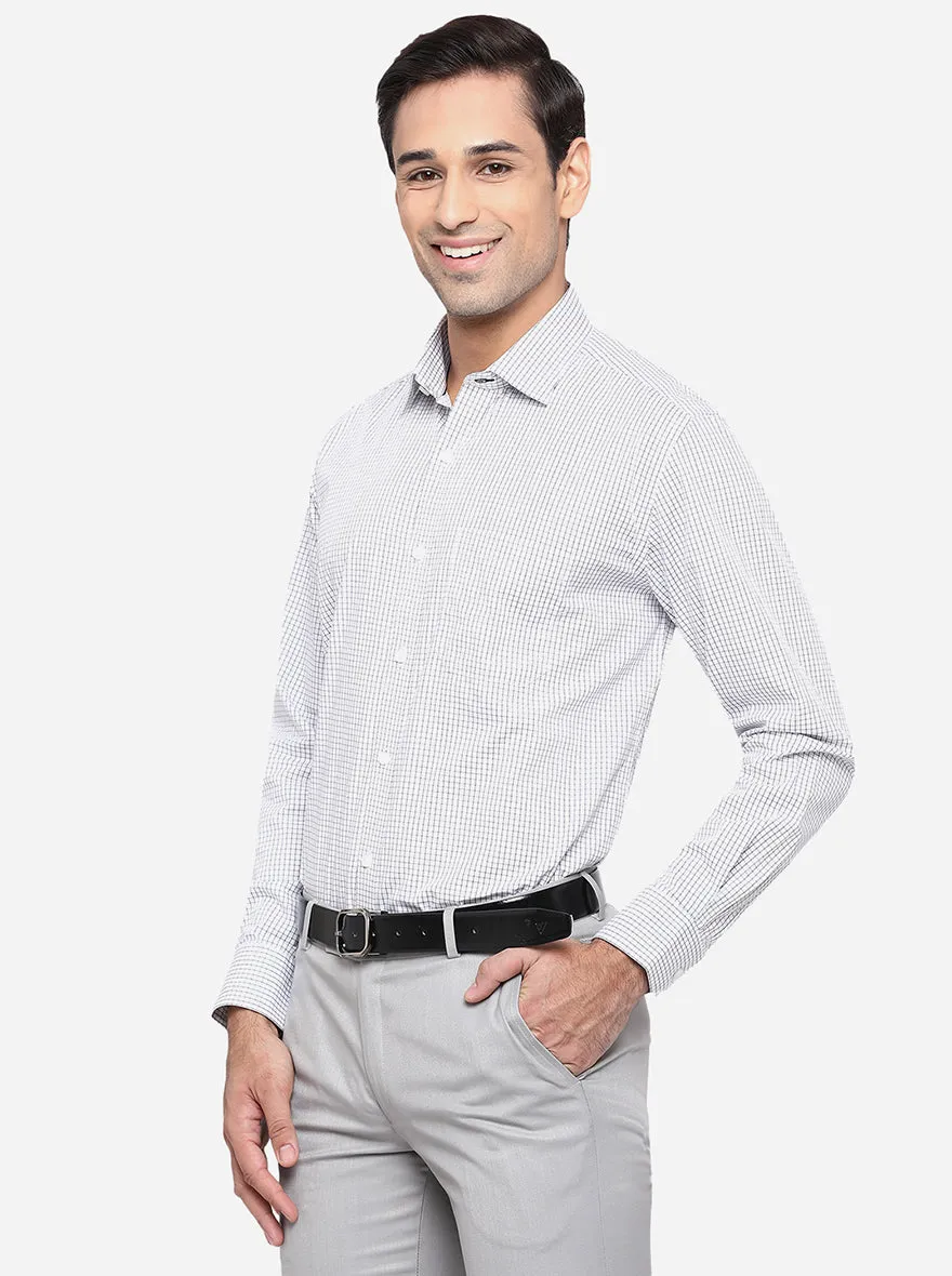 White & Grey Checked Regular Fit Formal Shirt | JadeBlue