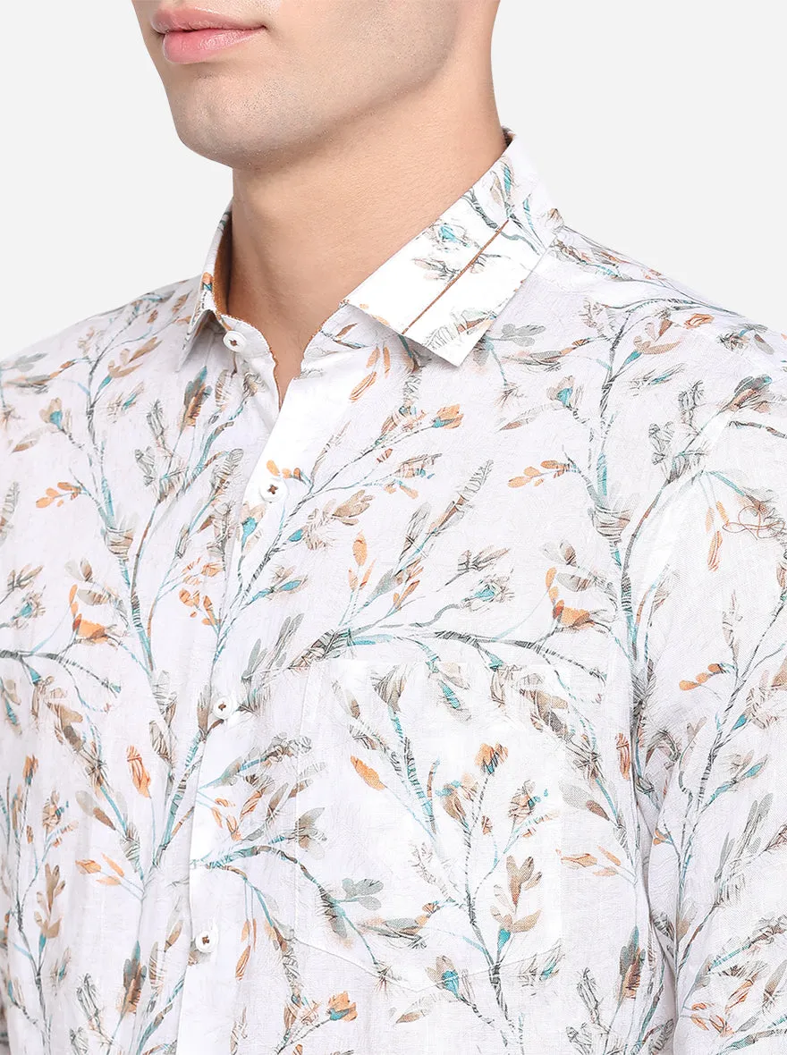 White & Grey Printed Slim Fit Party Wear Shirt | JB Studio
