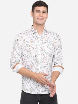 White & Grey Printed Slim Fit Party Wear Shirt | JB Studio