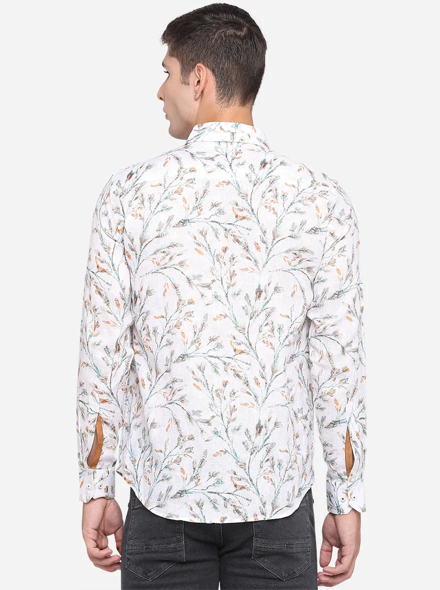 White & Grey Printed Slim Fit Party Wear Shirt | JB Studio