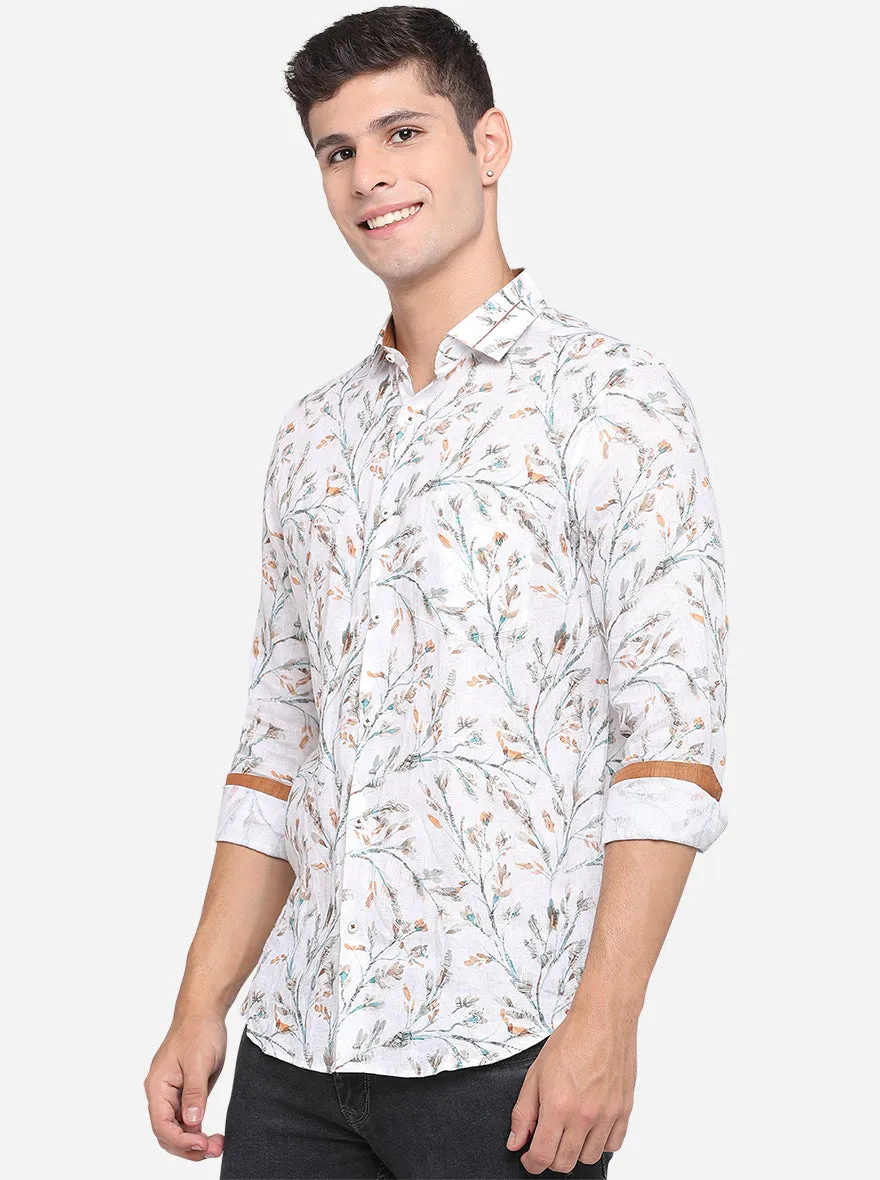 White & Grey Printed Slim Fit Party Wear Shirt | JB Studio
