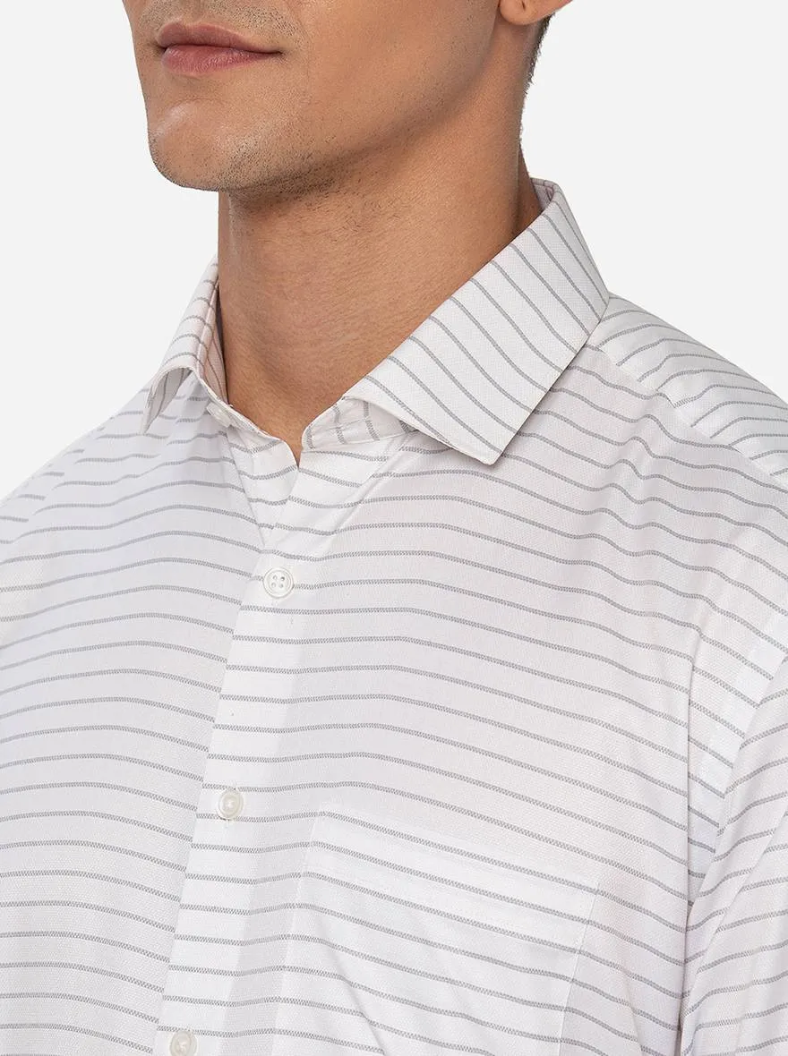 White & Grey Striped Regular Fit Formal Shirt | Greenfibre