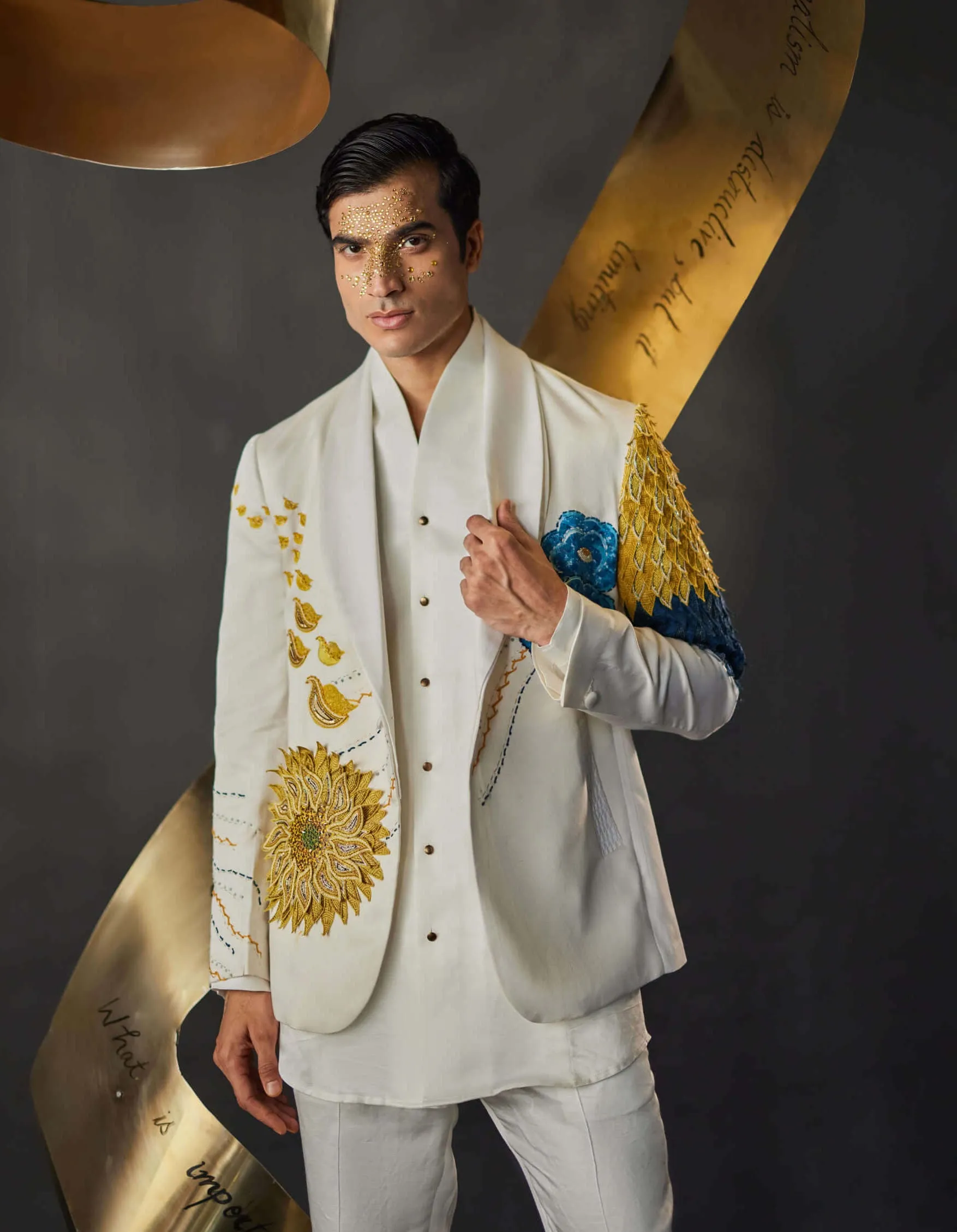White petals gala ivory blazer set