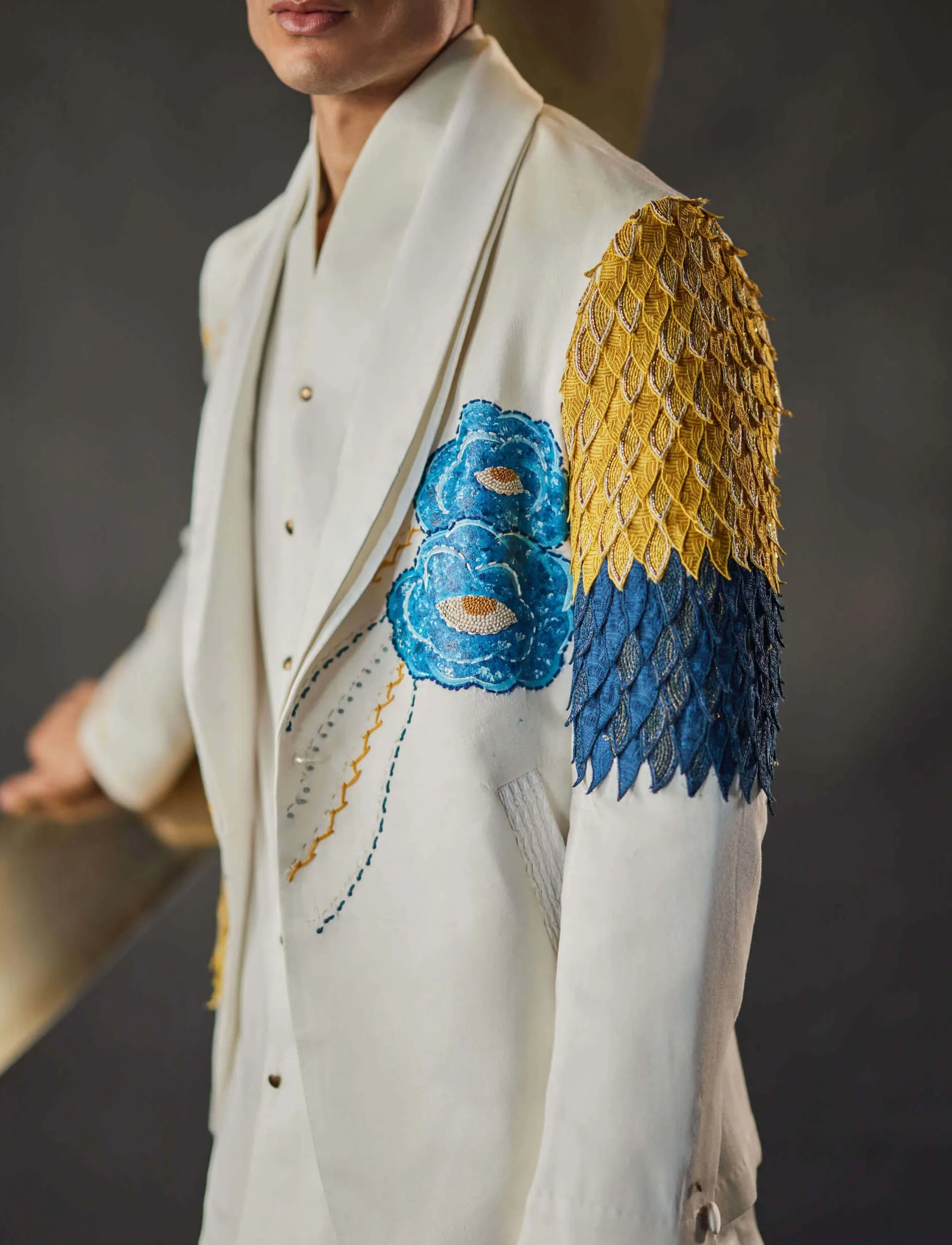 White petals gala ivory blazer set