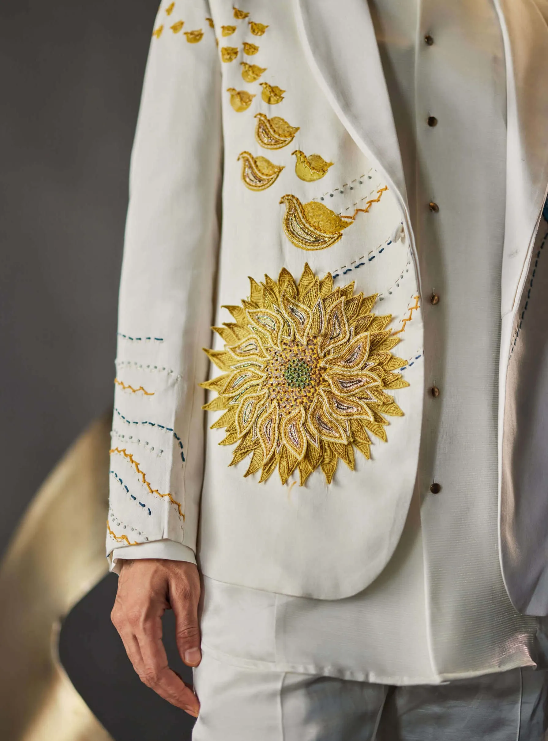 White petals gala ivory blazer set