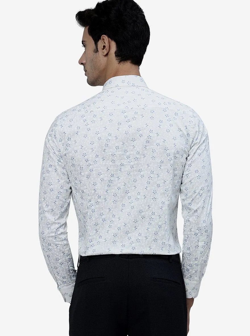 White Printed Slim Fit Formal Shirt | Metal
