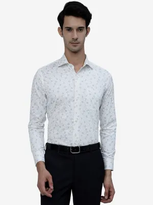 White Printed Slim Fit Formal Shirt | Metal
