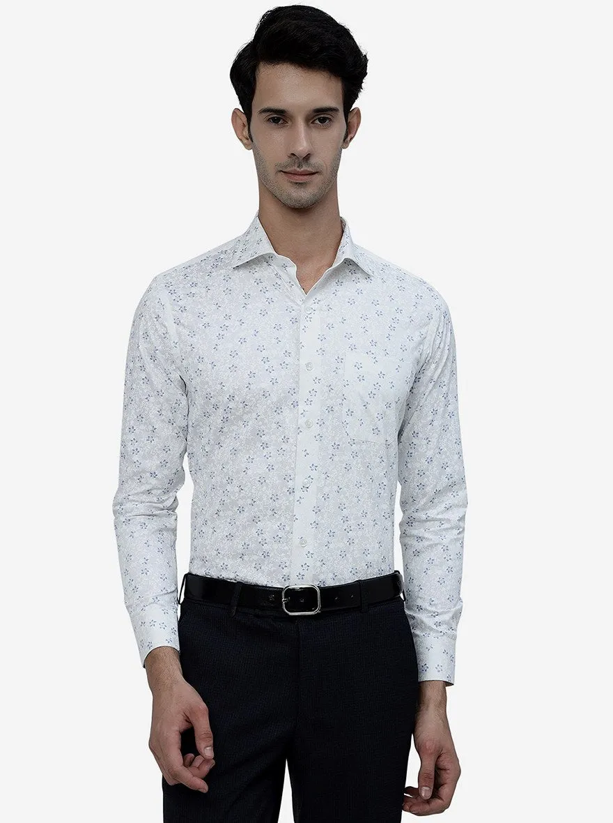 White Printed Slim Fit Formal Shirt | Metal