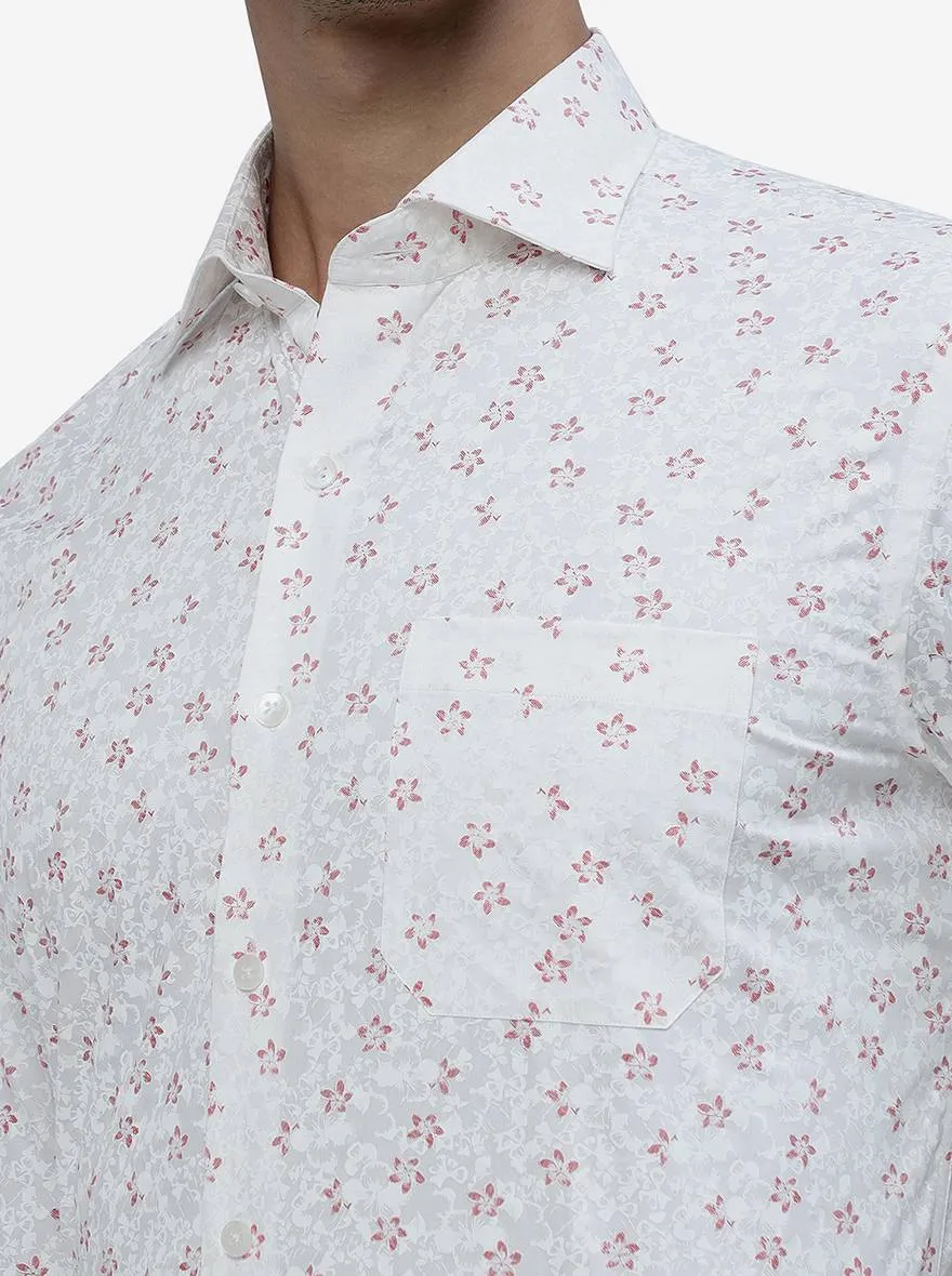 White Printed Slim Fit Formal Shirt | Metal