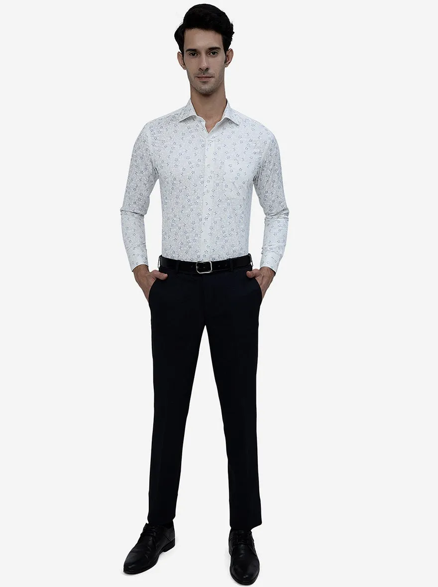 White Printed Slim Fit Formal Shirt | Metal
