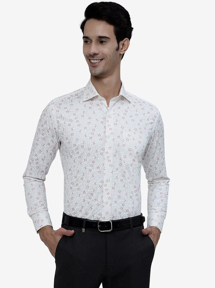 White Printed Slim Fit Formal Shirt | Metal