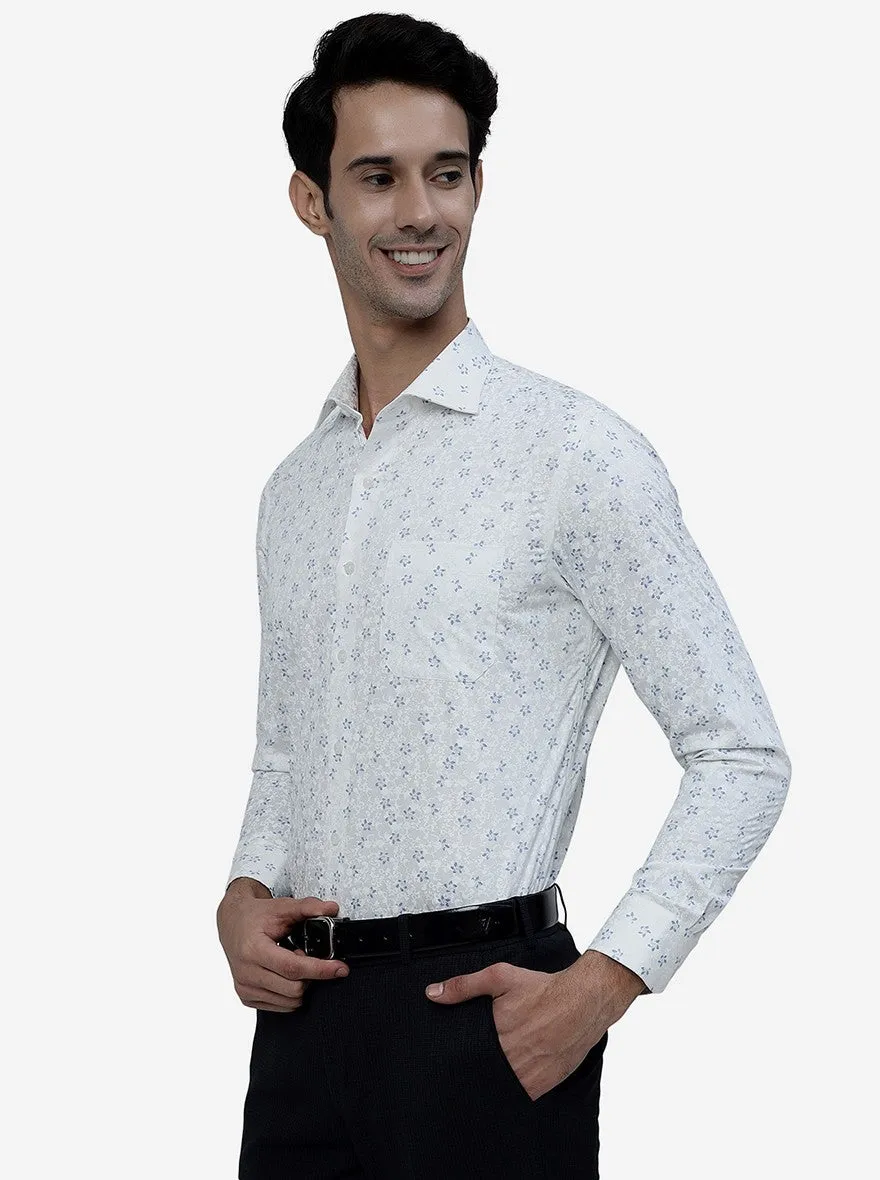 White Printed Slim Fit Formal Shirt | Metal