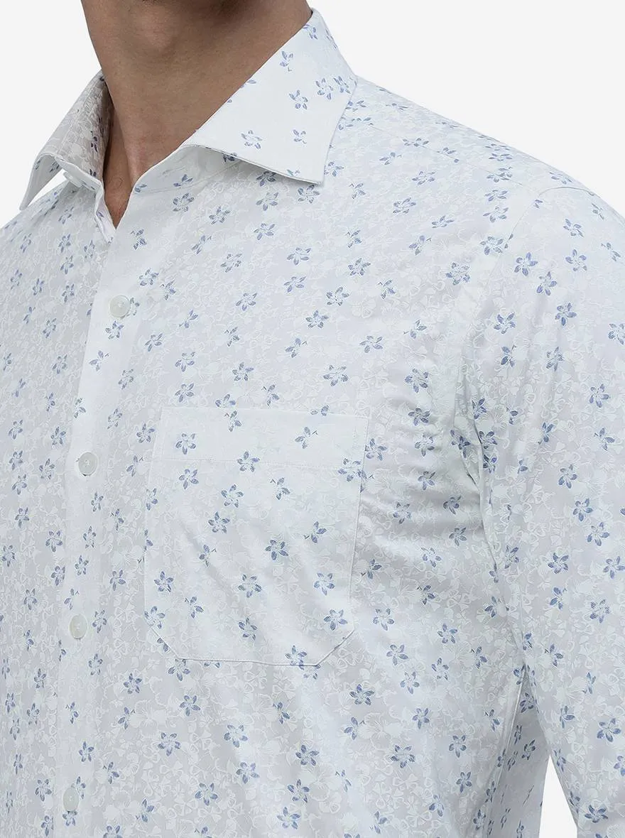 White Printed Slim Fit Formal Shirt | Metal