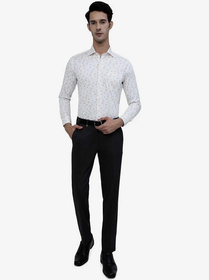 White Printed Slim Fit Formal Shirt | Metal