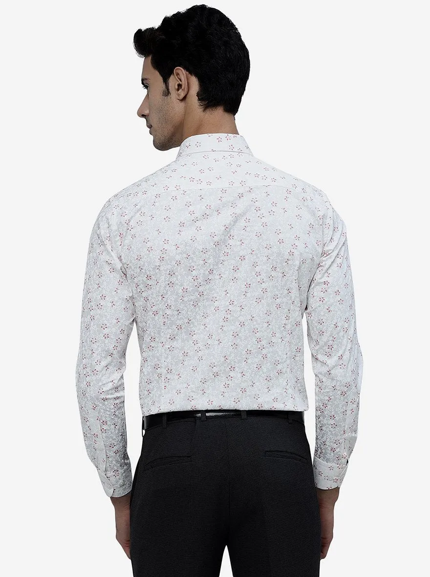 White Printed Slim Fit Formal Shirt | Metal